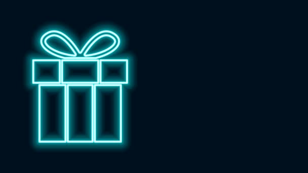 Leuchtende Neon-Linie Gift Box-Symbol isoliert auf schwarzem Hintergrund. Alles Gute zum Geburtstag. 4K Video Motion Grafik Animation — Stockvideo