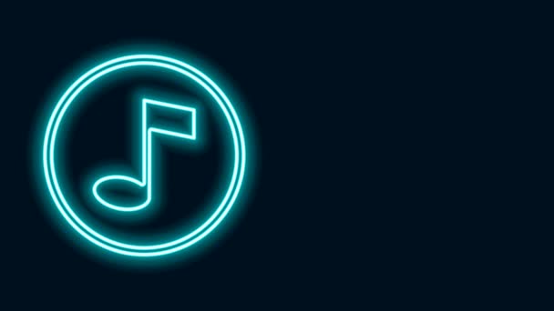 Zářící neonová čára Hudební poznámka, tónová ikona izolovaná na černém pozadí. Grafická animace pohybu videa 4K — Stock video