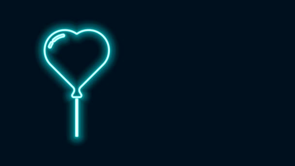 Linea neon incandescente Palloncino a forma di cuore con icona a nastro isolata su sfondo nero. San Valentino. Animazione grafica 4K Video motion — Video Stock