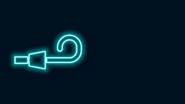 Linha de néon brilhante Ícone de chifre de festa de aniversário isolado no fundo preto. Animação gráfica em movimento de vídeo 4K — Vídeo de Stock