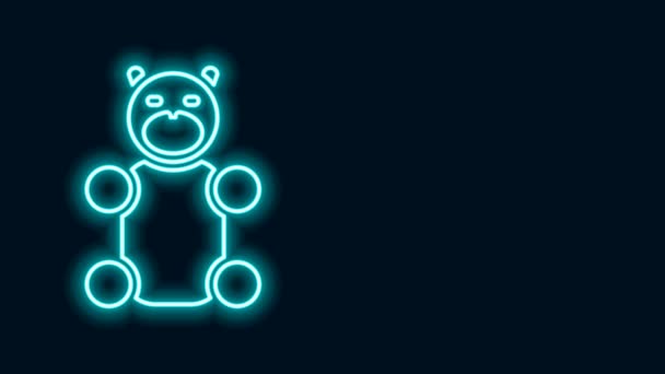 Glödande neon linje gelé björn godis ikon isolerad på svart bakgrund. 4K Video motion grafisk animation — Stockvideo
