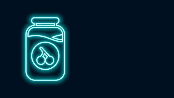 发光的霓虹灯线樱桃果酱罐子图标孤立在黑色背景.4K视频运动图形动画 — 图库视频影像