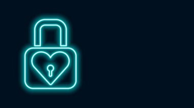 Parlayan neon hattı Kilit ve kalp simgesi siyah arkaplanda izole edildi. Kilitli Kalp. Aşk sembolü ve anahtar deliği işareti. Sevgililer Günü sembolü. 4K Video hareketli grafik canlandırması