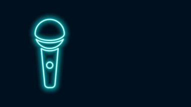 Parlayan neon hattı mikrofon simgesi siyah arkaplanda izole edildi. Radyodaki mikrofondan. Sözcü işareti. 4K Video hareketli grafik canlandırması