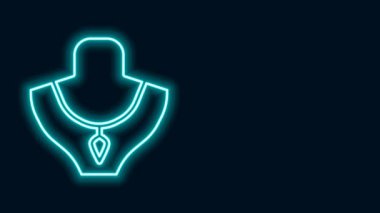 Manken ikonunda parlayan neon hattı kolye siyah arkaplanda izole edildi. 4K Video hareketli grafik canlandırması