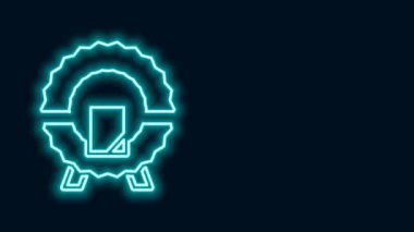 Siyah zemin üzerinde parlayan neon çizgisi çelenk simgesi izole edildi. Cenaze töreni. 4K Video hareketli grafik canlandırması