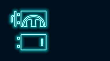 Parlayan neon hattı krematoryum simgesi siyah arkaplanda izole edildi. 4K Video hareketli grafik canlandırması