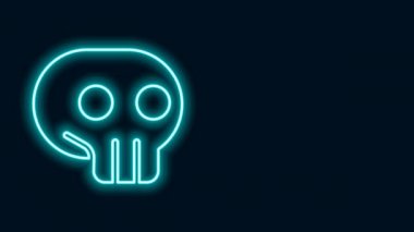 Parlayan neon hattı Skull simgesi siyah arkaplanda izole edildi. 4K Video hareketli grafik canlandırması