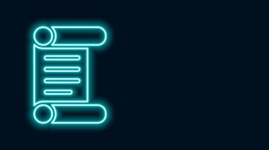 Parlayan neon çizgisi Kararname, kağıt, parşömen, parşömen simgesi siyah arkaplanda izole edilmiş. 4K Video hareketli grafik canlandırması