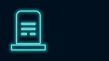 Siyah arkaplanda izole edilmiş mezar taşı simgesi ile parlayan neon hattı Grave. 4K Video hareketli grafik canlandırması