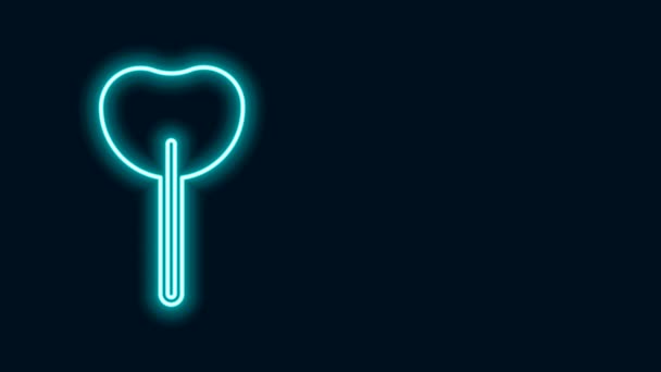 Ragyogó neon vonal Nyalóka ikon elszigetelt fekete háttérrel. Étel, finom szimbólum. 4K Videó mozgás grafikus animáció — Stock videók