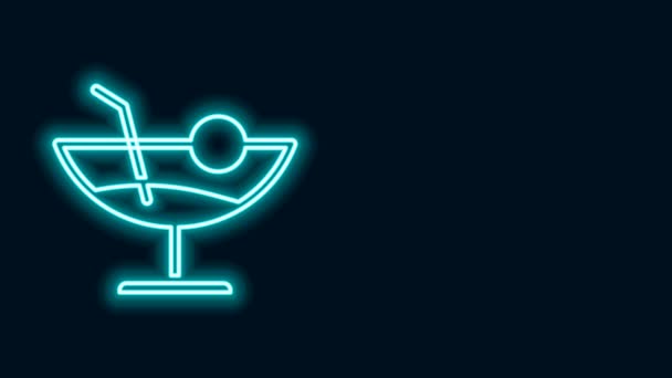 Glowing neon line Cocktail icon isolated on black background. 4K Video motion graphic animation — Stock Video