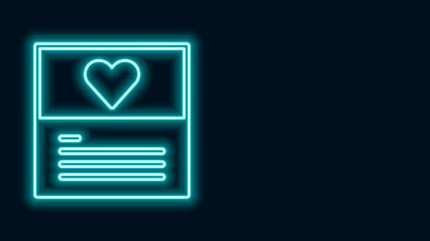 Glowing neon line Greeting card icon isolated on black background. Celebration poster template for invitation or greeting card. 4K Video motion graphic animation — Stock Video