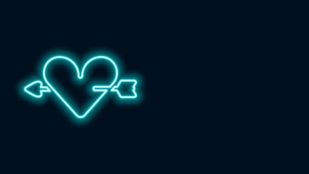 Gloeiende neon lijn Amour symbool met hart en pijl pictogram geïsoleerd op zwarte achtergrond. Liefde teken. Valentines symbool. 4K Video motion grafische animatie — Stockvideo
