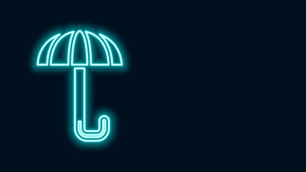 Brillante línea de neón Clásico icono de paraguas abierto elegante aislado sobre fondo negro. Símbolo de protección contra lluvia. Animación gráfica de vídeo 4K — Vídeos de Stock