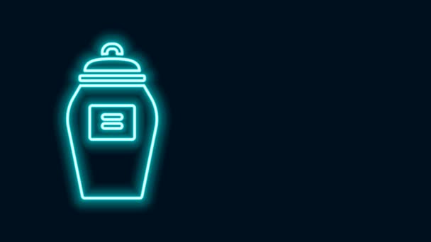 Gloeiende neon lijn Funeral urn icoon geïsoleerd op zwarte achtergrond. Crematie en begrafenis containers, columbarium vazen, potten en potten met as. 4K Video motion grafische animatie — Stockvideo