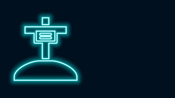 Glowing neon line Grave with cross icon isolated on black background. 4K Video motion graphic animation — Stock Video