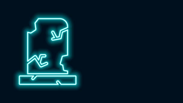 Linha de néon brilhante Túmulo antigo com ícone de lápide isolado no fundo preto. Animação gráfica em movimento de vídeo 4K — Vídeo de Stock