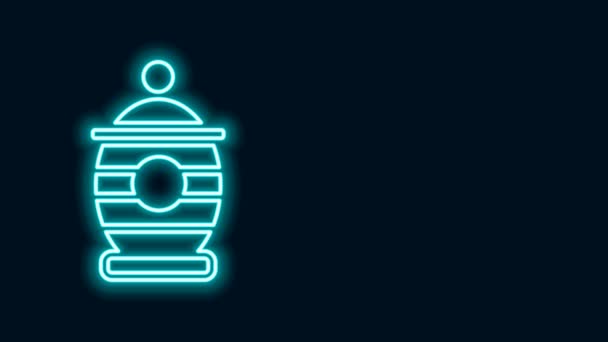 Ragyogó neon vonal Temetkezési urna ikon elszigetelt fekete háttérrel. Hamvasztási és temetési konténerek, kolumbárium vázák, üvegek és hamuval teli edények. 4K Videó mozgás grafikus animáció — Stock videók