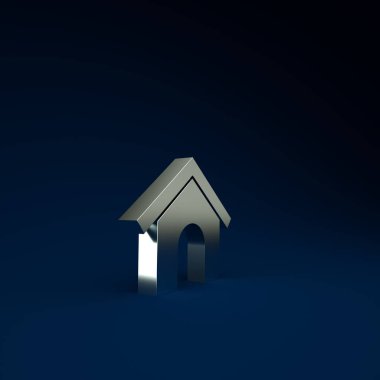 Gümüş Köpek Evi simgesi mavi arkaplanda izole edilmiş. Köpek kulübesi. Minimalizm kavramı. 3d illüstrasyon 3B canlandırma.