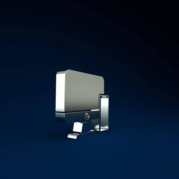 Srebrny Monitor Ikona Telefonu Komórkowego Niebieskim Tle Zarabianie Internecie Marketing — Zdjęcie stockowe