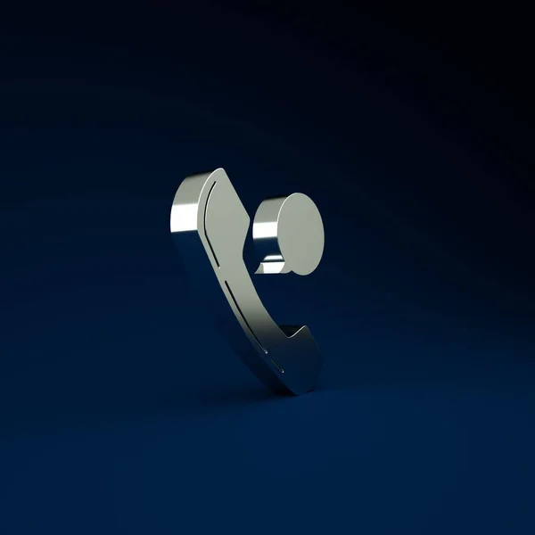 シルバー電話の携帯電話と音声バブルチャットアイコンは青の背景に隔離された 電話のサインだ 最小限の概念 3Dイラスト3Dレンダリング — ストック写真