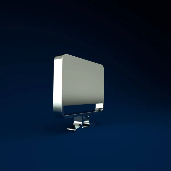 シルバーコンピュータのモニター画面アイコンは青の背景に隔離されています 電子機器だ 正面図 最小限の概念 3Dイラスト3Dレンダリング — ストック写真