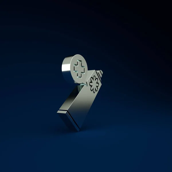 Zilveren Zalf Crème Tube Geneeskunde Pictogram Geïsoleerd Blauwe Achtergrond Buis — Stockfoto