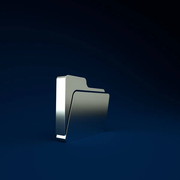 青色の背景に隔離された銀文書フォルダアイコン 会計結合記号 予約管理 最小限の概念 3Dイラスト3Dレンダリング — ストック写真
