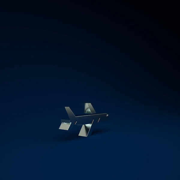Gümüş Uçak Simgesi Mavi Arkaplanda Izole Edildi Uçan Uçak Ikonu — Stok fotoğraf