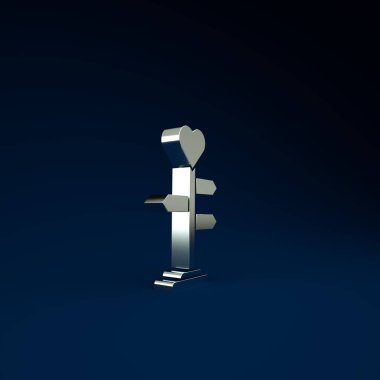 Gümüş Yol trafik tabelası. Mavi arkaplanda kalp ikonu olan işaret direği var. İzole sokak bilgi levhası. Yön tabelası. Minimalizm kavramı. 3d illüstrasyon 3B canlandırma.