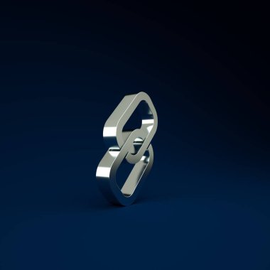 Gümüş zincir halka simgesi mavi arkaplanda izole edildi. Bağlantı bekar. Hiper bağlantı zinciri sembolü. Minimalizm kavramı. 3d illüstrasyon 3B canlandırma.