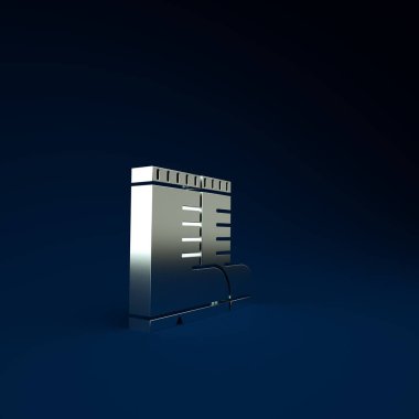 Gümüş Avcı bot simgesi mavi arkaplanda izole edildi. Minimalizm kavramı. 3d illüstrasyon 3B canlandırma.