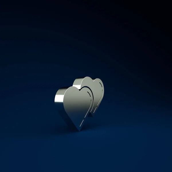 Silver Two Linked Hearts icon isolated on blue background. Romantic symbol linked, join, passion and wedding. Valentine day symbol. Minimalism concept. 3d illustration 3D render.