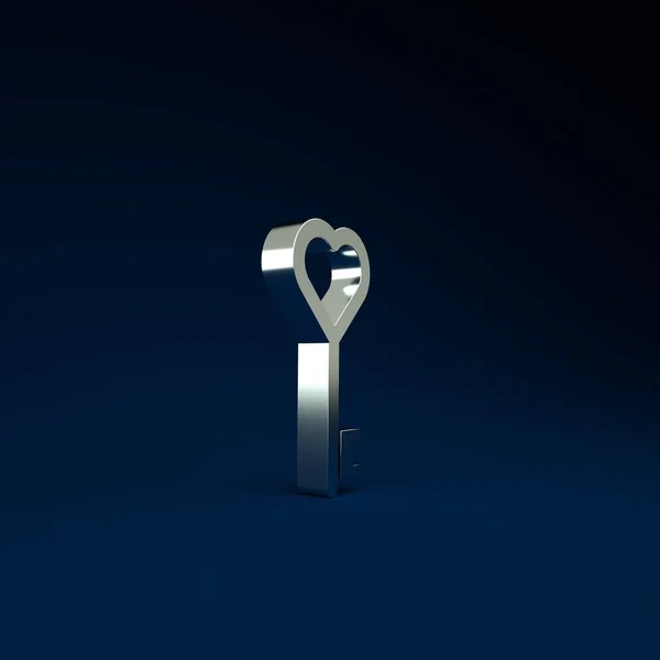 Silver Key Forma Coração Ícone Isolado Fundo Azul Conceito Minimalismo — Fotografia de Stock