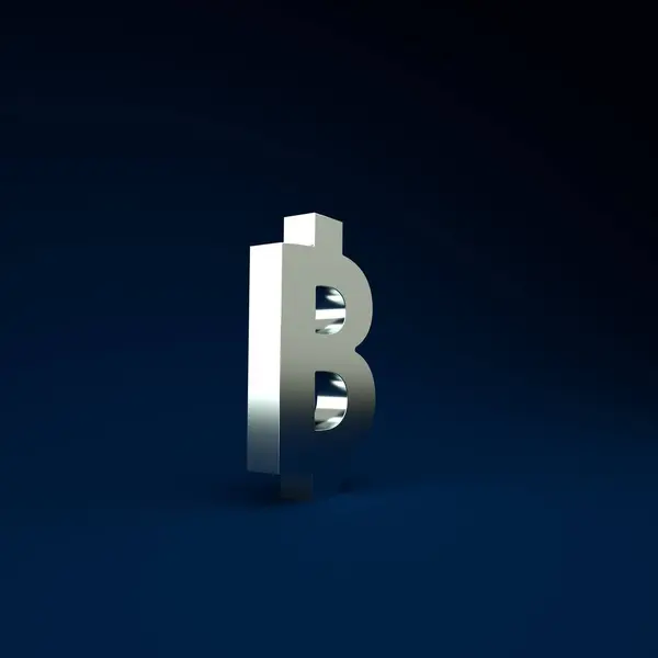 Срібна Піктограма Криптовалюти Bitcoin Ізольована Синьому Фоні Фізична Бітова Монета — стокове фото