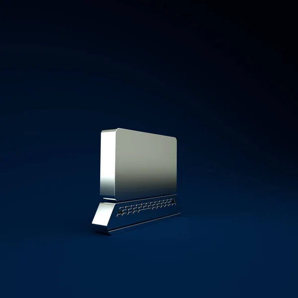Srebrny Laptop Inteligentnym Domem Ikoną Niebieskim Tle Zdalne Sterowanie Koncepcja — Zdjęcie stockowe