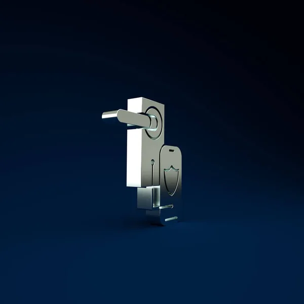 Silver Digital door lock with wireless technology for lock icon isolated on blue background. Door handle sign. Security smart home. Minimalism concept. 3d illustration 3D render.
