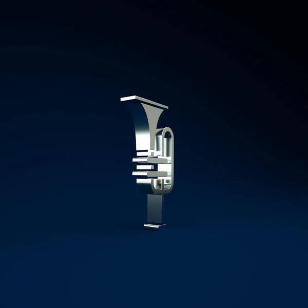 Silver Musical Instrument Trumpet Icon Isolated Blue Background Minimalism Concept — Stock Photo, Image