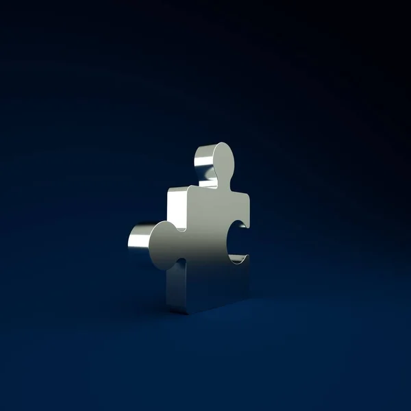 Silver Piece of puzzle icon isolated on blue background. Modern flat, business, marketing, finance, internet concept. Minimalism concept. 3d illustration 3D render.