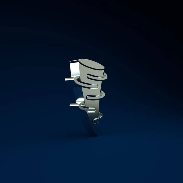 Icona Silver Tornado Isolata Sfondo Blu Concetto Minimalista Illustrazione Rendering — Foto Stock