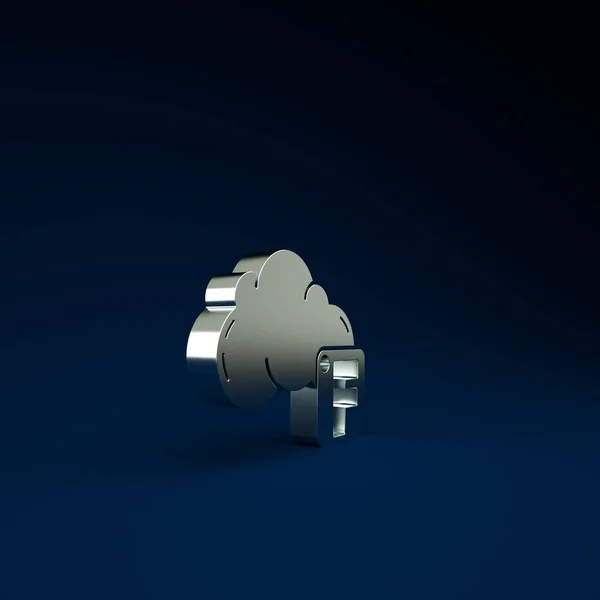 Silver Fahrenheit and cloud icon isolated on blue background. Minimalism concept. 3d illustration 3D render.