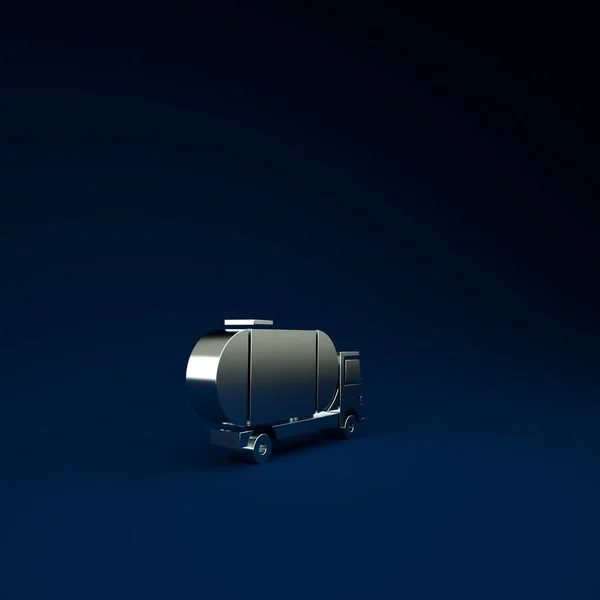 银罐卡车图标孤立在蓝色背景 汽油卡车 蓄水池 石油拖车 最低纲领的概念 3D渲染3D插图 — 图库照片