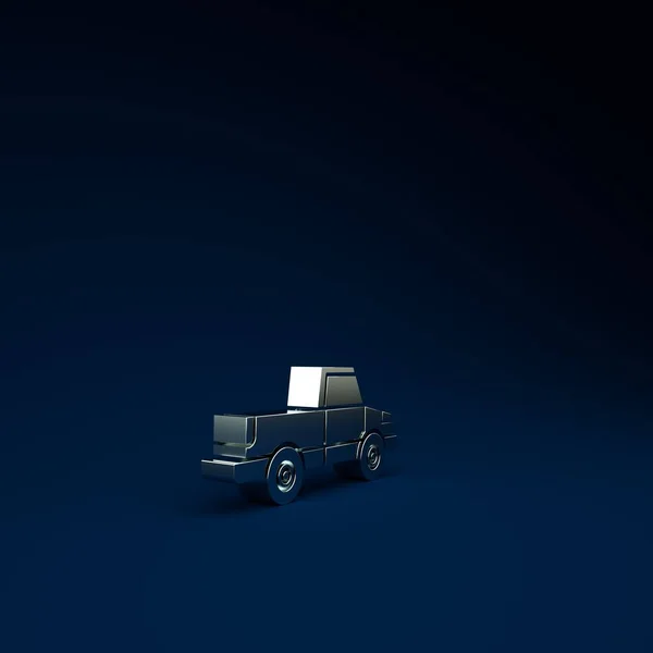 Silver Pickup truck icon isolated on blue background. Minimalism concept. 3d illustration 3D render.