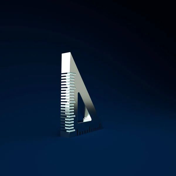 Icono Regla Triangular Plata Aislado Sobre Fondo Azul Símbolo Borde — Foto de Stock