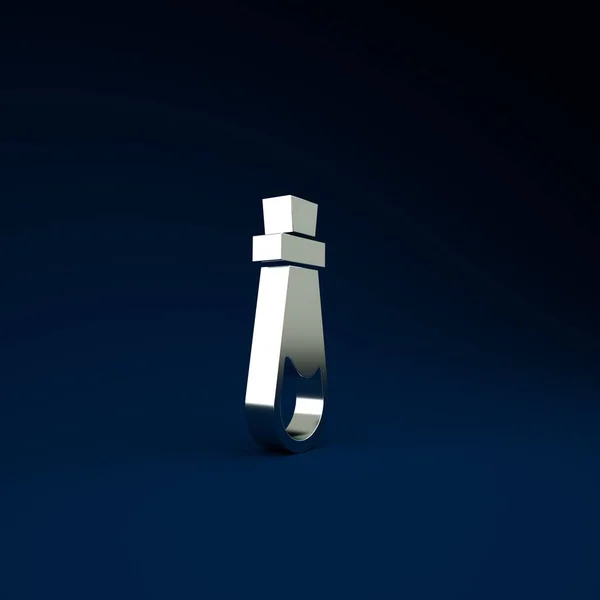 ブルーの背景にポーションアイコンが分離されたシルバーボトル 魔法の薬でフラスコ ハッピーハロウィンパーティー 最小限の概念 3Dイラスト3Dレンダリング — ストック写真