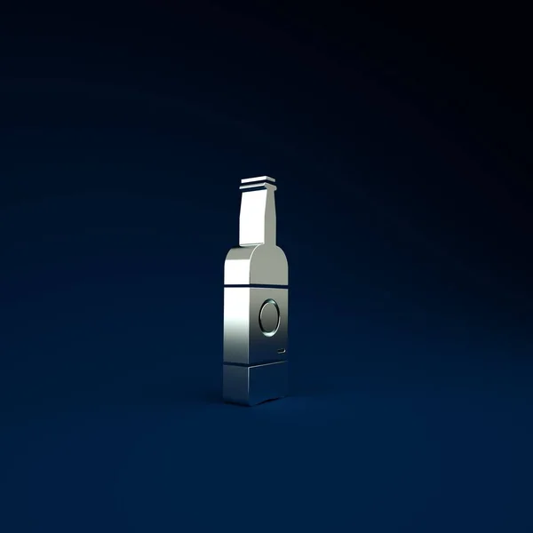 Silver Beer Bottle Icon Isolated Blue Background Minimalism Concept Illustration — Stock Photo, Image