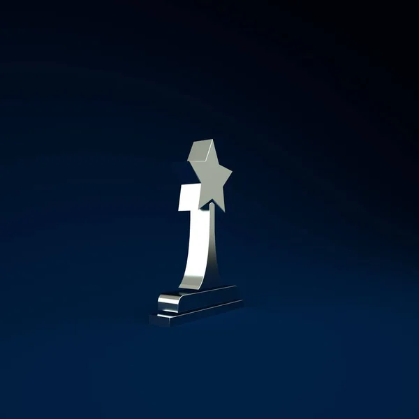 Silver Movie trophy icon isolated on blue background. Academy award icon. Films and cinema symbol. Minimalism concept. 3d illustration 3D render.