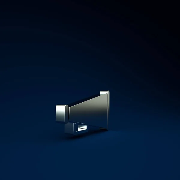 青色の背景に孤立した銀メガホンのアイコン スピーカーサイン 最小限の概念 3Dイラスト3Dレンダリング — ストック写真