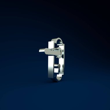 Gümüş Kapı kolu simgesi mavi arkaplanda izole edildi. Kapı kilidi işareti. Minimalizm kavramı. 3d illüstrasyon 3B canlandırma.
